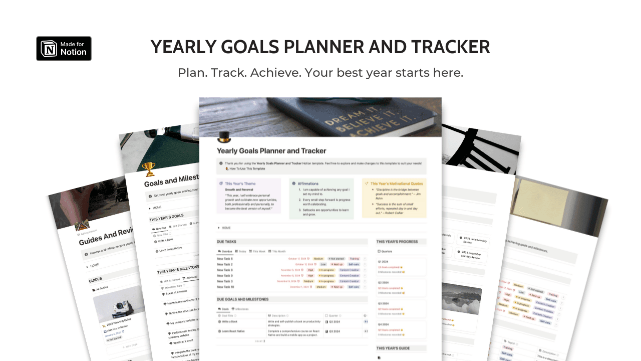 Yearly Goals Planner and Tracker Notion Template — preview 1 of 4